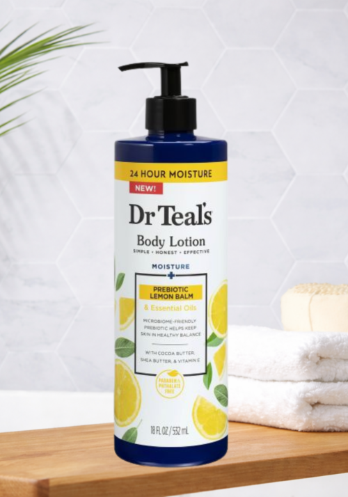 Dr Teal's Body Lotion, Lemon Prebiotic Lemon Balm & Essential Oils, 18 oz