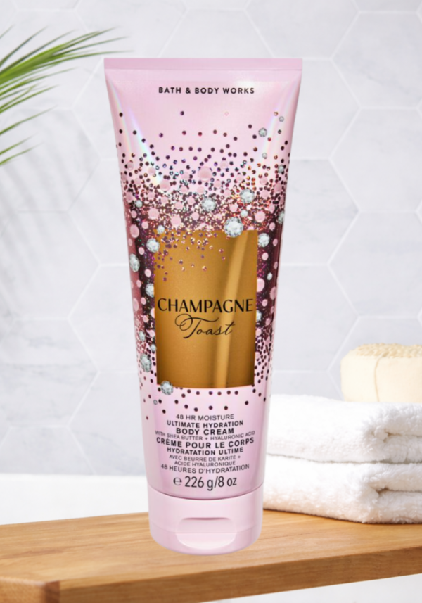 Bath & Body Works Champagne Toast Body Cream, Ultimate Hydration Moisturizer with Shea Butter & Hyaluronic Acid for Dry Skin, Bubbly Champagne & Sparkling Berry Scent, 8 oz