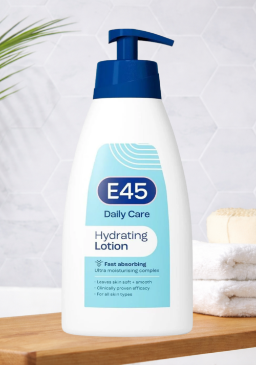 E45 Daily Lotion for all Skin Types – Hydrating Non-Greasy Lightweight Moisturiser - Perfume-Free Long Lasting Body Face Hand Cream - Dermatologically Tested