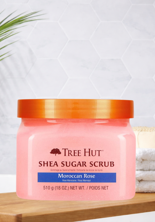 Body Scrub, Shea Sugar Scrub Moroccan Rose 18 Ounce Exfoliating Body Scrub Ideal for Nourishing Essential Body Care for Women and Men