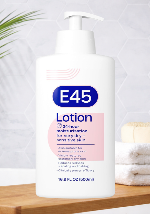 E45 Moisturising Lotion 500 ml for Dry & Sensitive Skin - Long-Lasting Hydration Protect from Dryness, Reduce Redness - Dermatological Body Moisturiser Lotion - Body Lotion - Daily Moisturiser