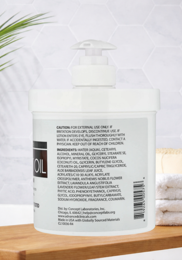 Advanced Clinicals Coconut Oil Body Cream Moisturizer Lotion, 16oz