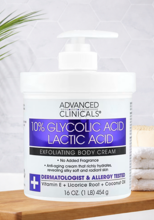 Advanced Clinicals 10% Glycolic Acid + Lactic Acid Lotion Exfoliant Moisturizing Cream With Hyaluronic Acid Moisturizer | AHA Exfoliating Body Cream Improves Look Of Uneven Rough Skin Texture, 16 Oz