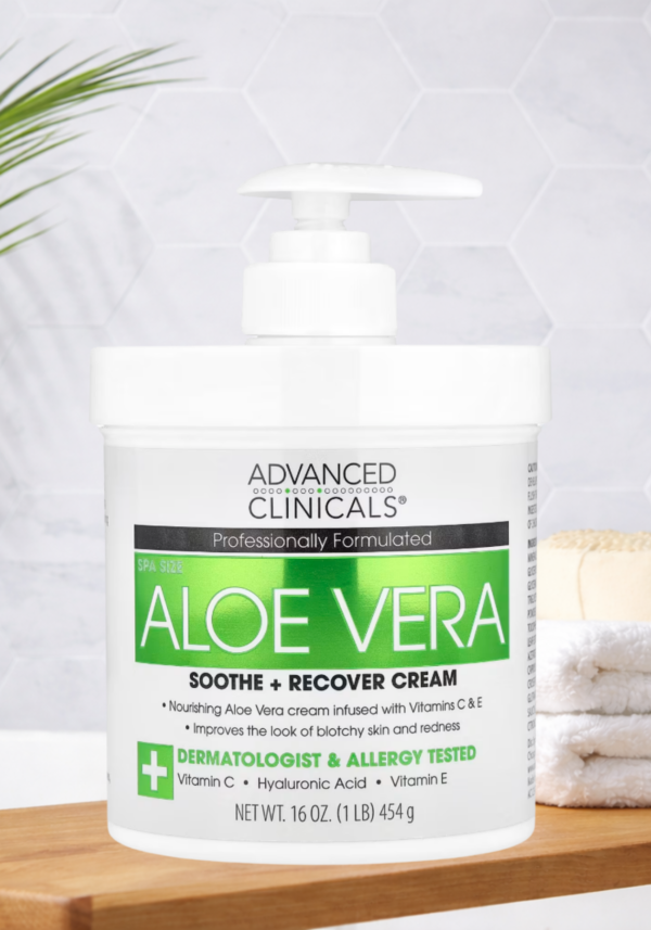 Advanced Clinicals Aloe Vera Cream - Soothes and Hydrates Dry Skin, Reduces Redness - With Vitamin C & E - 16 fl oz