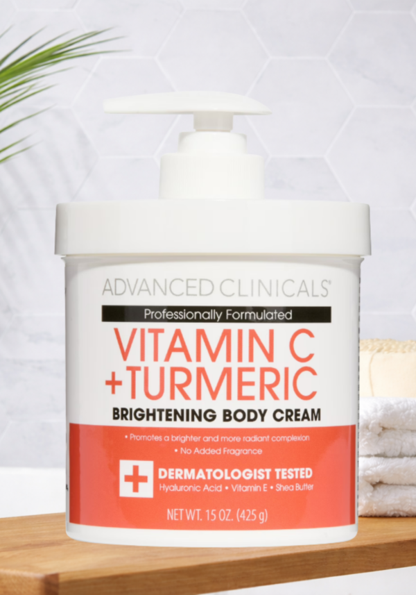 Advanced Clinicals Vitamin C Cream Dry Skin Rescue Skin Care Face & Body Cream Infused W/Turmeric, Vitamin E, Shea Butter. Firming & Brightening Anti Aging Moisturizer, 15 Fl Oz