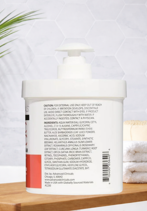 Advanced Clinicals Vitamin C Cream Dry Skin Rescue Skin Care Face & Body Cream Infused W/Turmeric, Vitamin E, Shea Butter. Firming & Brightening Anti Aging Moisturizer, 15 Fl Oz