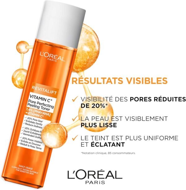 L'Oréal Paris Revitalift Vitamin C Pore Perfecting Toner - Gentle Exfoliating - Reduces Dullness, 180 ml