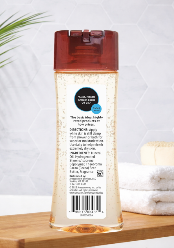 Amazon Basics Body Oil Gel with Cocoa Butter for Very Dry Skin (6.8 Fl Oz)