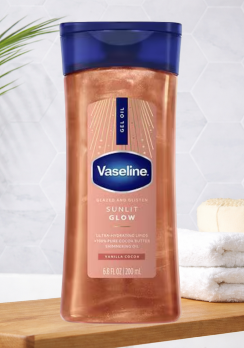 Vaseline Glazed & Glisten Sunlit Glow Body Gel Oil Vanilla Cocoa Shimmer (6.8 Oz)
