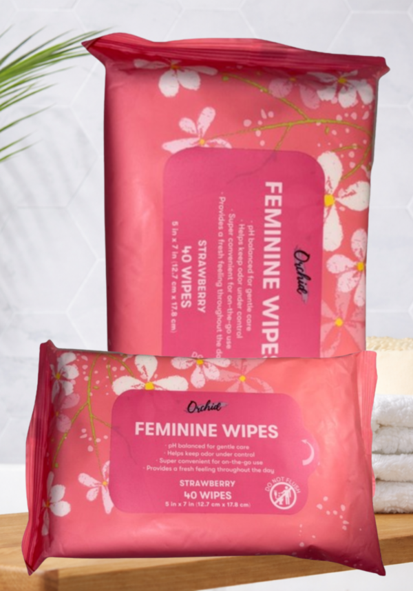 Orchid Feminine Wipes, Strawberry, 40 Count